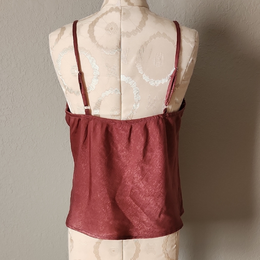 No Boundaries Wine Red Satin Cami with Lace Trim - Picture 2 of 4